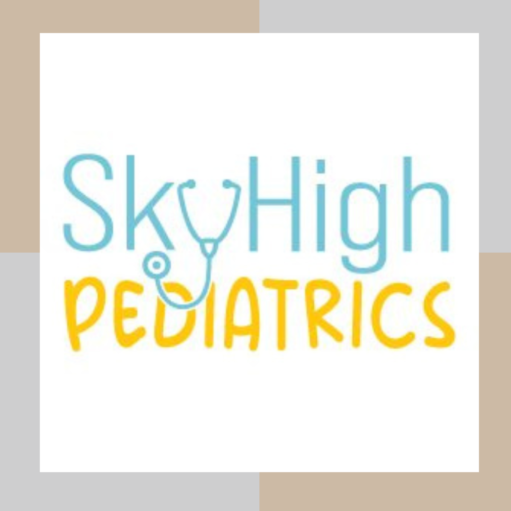 Sky High Pediatrics logo a playful illustration with the words Sky High Pediatrics